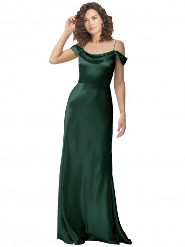 Best Off the Shoulder Sleeves Long Formal Stretch Satin Bridesmaid Dress / Prom Dress with Pleated Draped Neckline UK
