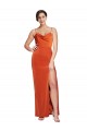 Best Front Cowl Neck Long Floor Length Formal Stretch Satin Bridesmaid Dress / Prom Dress with High Side Split UK