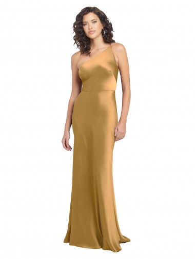 Best One Shoulder Long Floor Length Formal Stretch Satin Slip Bridesmaid Dress / Prom Dress UK