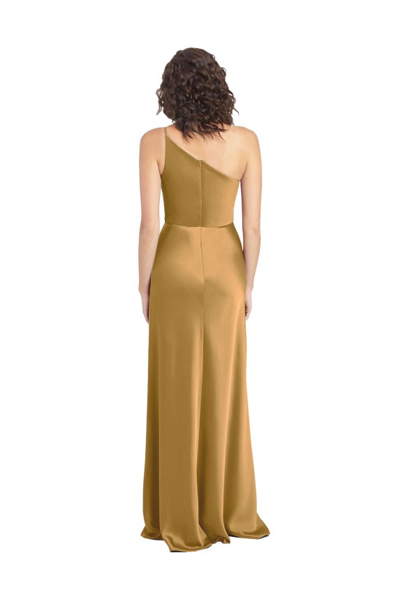 Best One Shoulder Long Floor Length Formal Stretch Satin Slip Bridesmaid Dress / Prom Dress UK