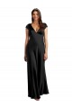 Best Plunging V-Neck Cap Cleeves Long Formal Stretch Satin Bridesmaid Dress / Prom Dress with Keyhole Back UK