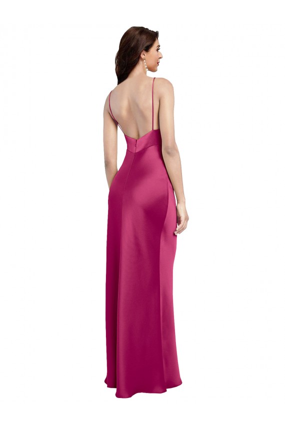 Best V-Neck Spaghetti Straps Slim Formal Stretch Satin Bridesmaid Dress / Prom Dress with Low Scoop Back UK
