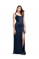 Best Cowl Neck Soft Long Formal Stretch Satin Bridesmaid Dress / Prom Dress with Side Slit and Pleated Straps UK