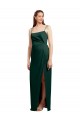 Best Sleek Straight Neckline Long Wrap Formal Stretch Satin Bridesmaid Dress / Prom Dress with Angled Pleats UK