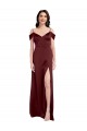 Best Draped Off the Shoulder Sleeves Slim A-Line Formal Stretch Satin Bridesmaid Dress / Prom Dress with Side Slit UK