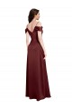 Best Draped Off the Shoulder Sleeves Slim A-Line Formal Stretch Satin Bridesmaid Dress / Prom Dress with Side Slit UK