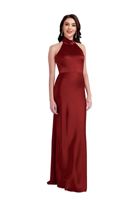 Best Backless Halter Long Formal Stretch Satin Bridesmaid Dress / Prom Dress UK