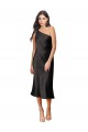 Best Sleek One Shoulder Midi Length Short Cocktail Formal Stretch Satin Slip Bridesmaid Dress / Prom Dress UK