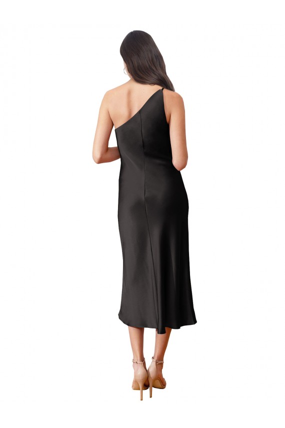 Best Sleek One Shoulder Midi Length Short Cocktail Formal Stretch Satin Slip Bridesmaid Dress / Prom Dress UK