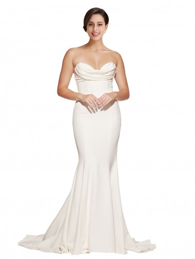 Best Strapless Cowl Neck Sweep Train Formal Stretch Satin Bridesmaid Dress / Prom Dress UK