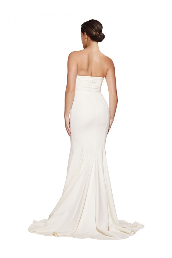 Best Strapless Cowl Neck Sweep Train Formal Stretch Satin Bridesmaid Dress / Prom Dress UK