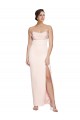 Best Cowl Neck Strapless Formal Stretch Satin Bridesmaid Dress / Prom Dress with High Split UK