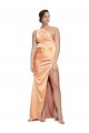 Best One Shoulder Ruched Formal Stretch Satin Bridesmaid Dress / Prom Dress with Thigh High Split UK