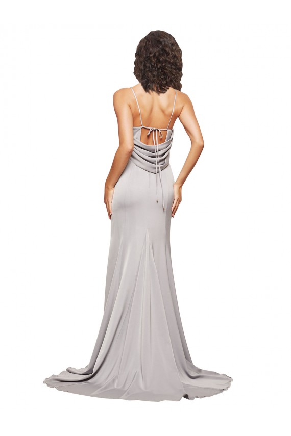 Best High Neck Low Back Long Full Length Formal Stretch Satin Bridesmaid Dress / Prom Dress UK