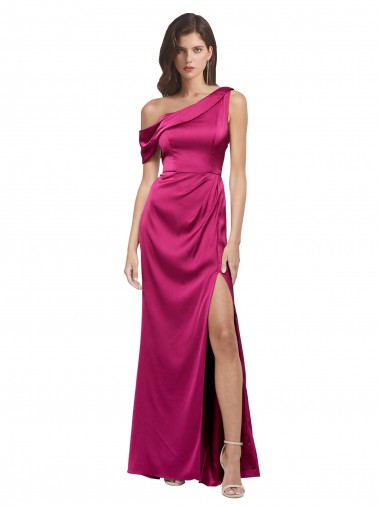 Best Off the Shoulder Short Sleeves Formal Stretch Satin Bridesmaid Dress / Prom Dress with Side Slit UK