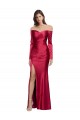 Best Long Sleeves Off the Shoulder Formal Stretch Satin Bridesmaid Dress / Prom Dress with High Side Split UK