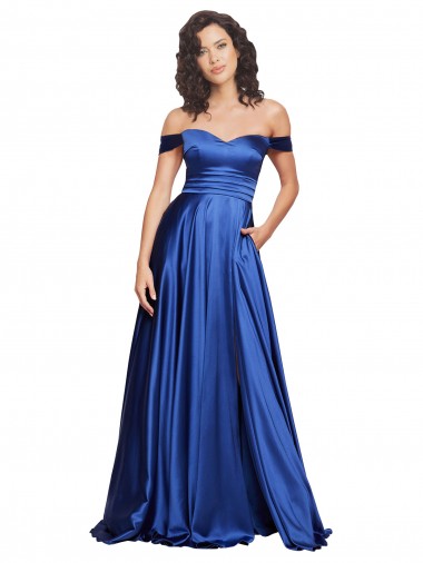 Best Ball Gown Off the Shoulder Sweetheart Formal Stretch Satin Bridesmaid Dress / Prom Dress UK