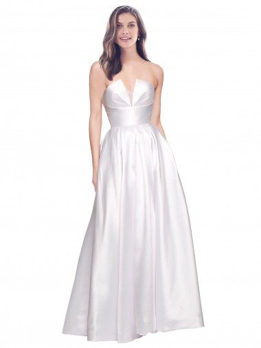 Best Full Length Strapless V-Cutout Formal Stretch Satin Bridesmaid Dress / Prom Dress UK