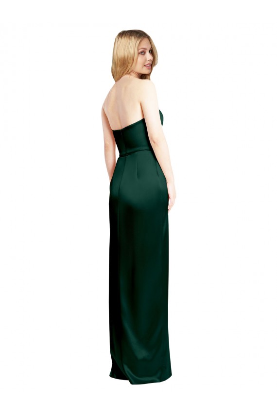 Best Scooped Strapless Neckline Stretech Satin Bridesmaid Dress / Prom Dress with Side Slit UK