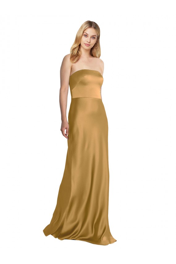 Best Sleek Strapless Long A-Line Formal Stretch Satin Bridesmaid Dress / Prom Dress UK