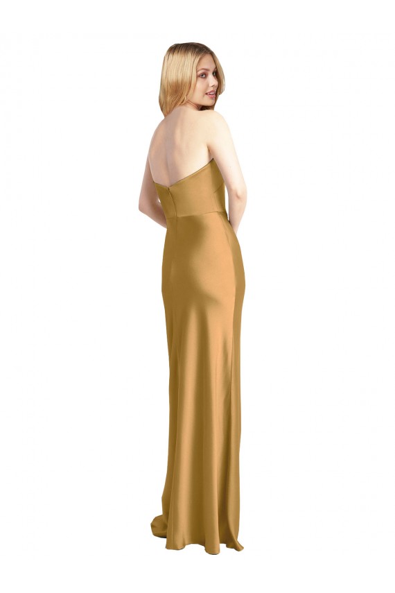 Best Sleek Strapless Long A-Line Formal Stretch Satin Bridesmaid Dress / Prom Dress UK