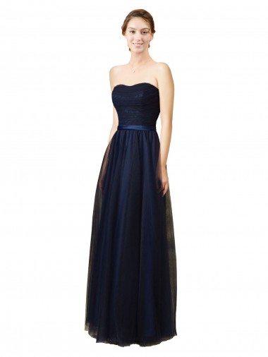 Best Elegant Lace and Tulle Long Strapless Bridesmaid Dress UK