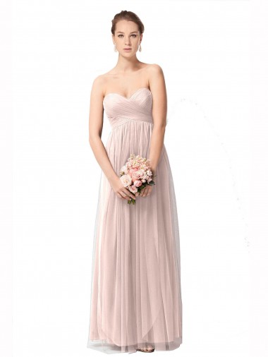 Best Long Sweetheart Tulle Bridesmaid Dress with Shirred Criss Cross Bodice UK