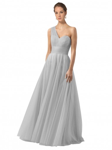 Best Floor Length Tulle Bridesmaid Dress with Shirred One Shoulder Bodice UK