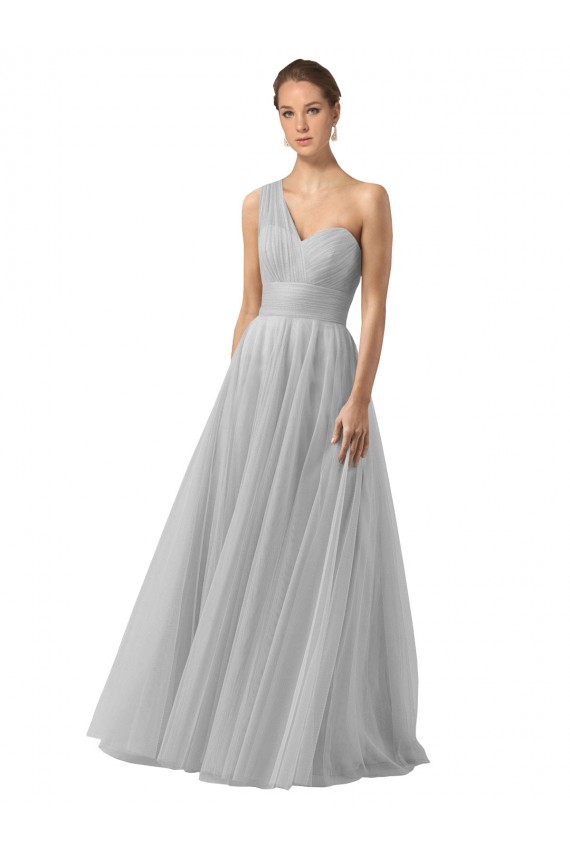 Best Floor Length Tulle Bridesmaid Dress with Shirred One Shoulder Bodice UK
