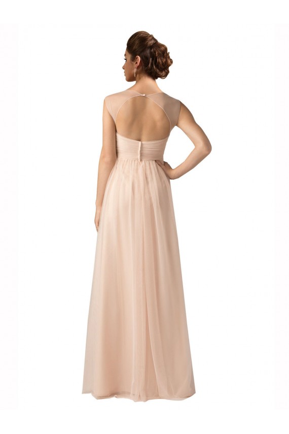 Best Illusion Sleeves Tulle Bridesmaid Dress with Shirred Bodice and Sweetheart Neckline UK