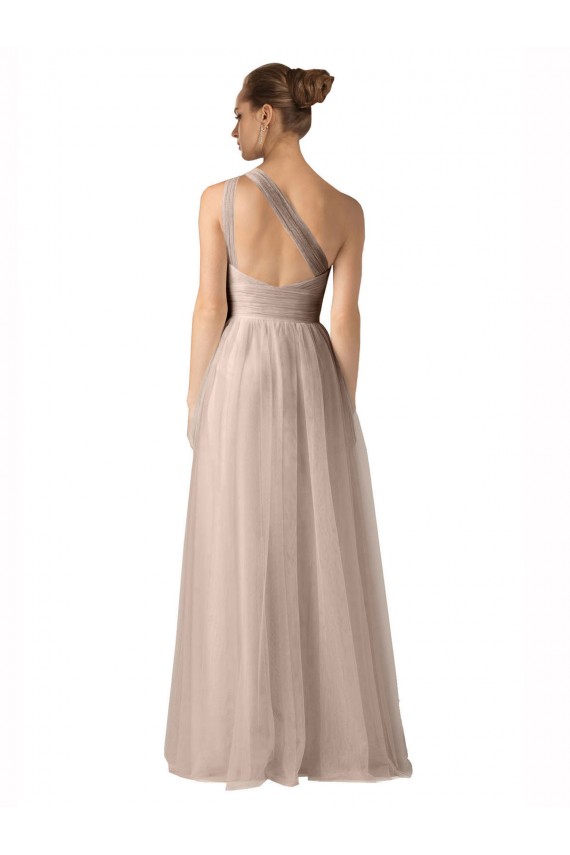 Best Illusion One Shoulder Tulle Bridesmaid Dress with Shirred Bodice UK