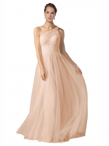 Best Illusion One Shoulder Tulle Bridesmaid Dress with Shirred Bodice UK