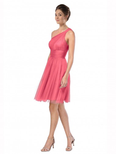 Best One Shoulder Short Knee Length Tulle Bridesmaid Dress UK