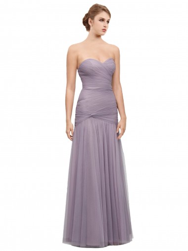 Best Draped Long Mermaid Sweetheart Tulle Bridesmaid Dress UK