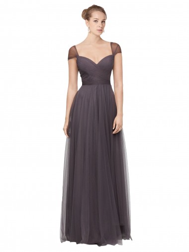 Best Sweetheart Neckline Long Tulle Bridesmaid Dress with Straps UK