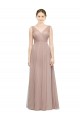Best Full Length Draped Long V-Neck Tulle Bridesmaid Dress UK