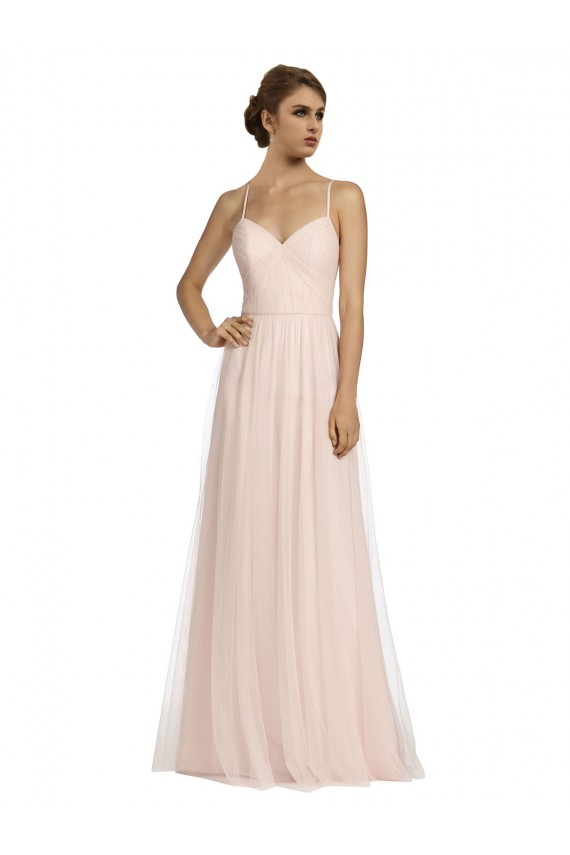 Best Long Draped Back A-Line Tulle Bridesmaid Dress with Pleated Bodice UK