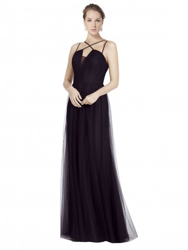 Best High Neck Long A-Line Tulle Bridesmaid Dress UK