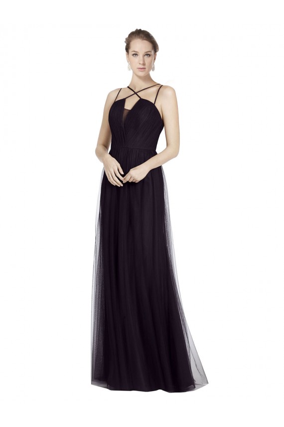 Best High Neck Long A-Line Tulle Bridesmaid Dress UK