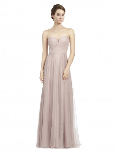 Best Long Strapless Tulle Bridesmaid Dress with Pleated Bodice UK