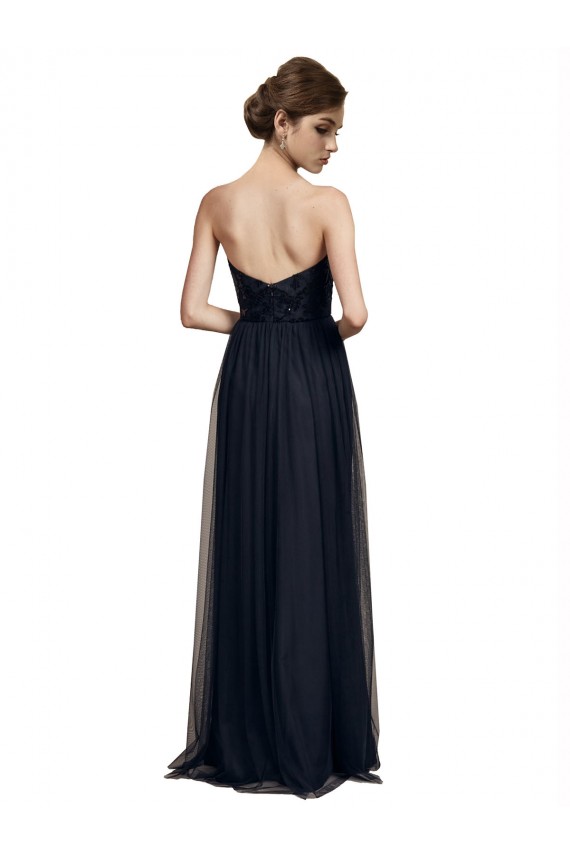 Best Strapless Sequined Lace Long Bridesmaid Dress with Pleats UK
