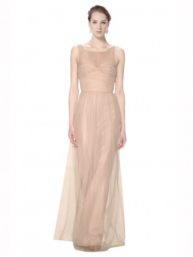 Best Long Tulle Bridesmaid Dress with Illusion Neck UK