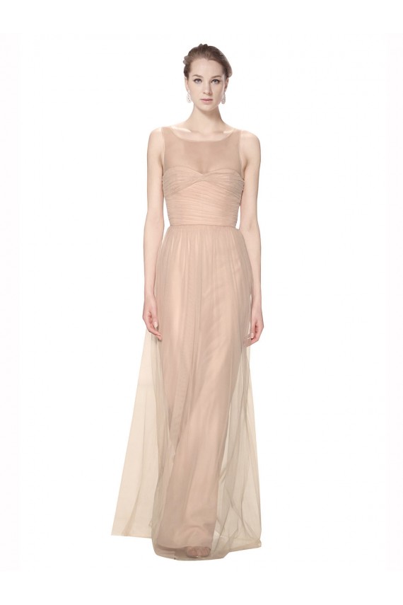 Best Long Tulle Bridesmaid Dress with Illusion Neck UK
