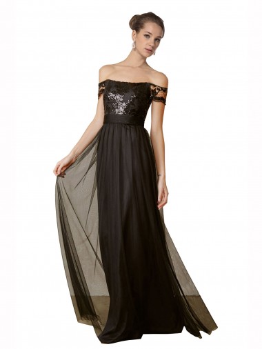Best Off The Shoulder Sequined Lace Tulle Bridesmaid Dress UK