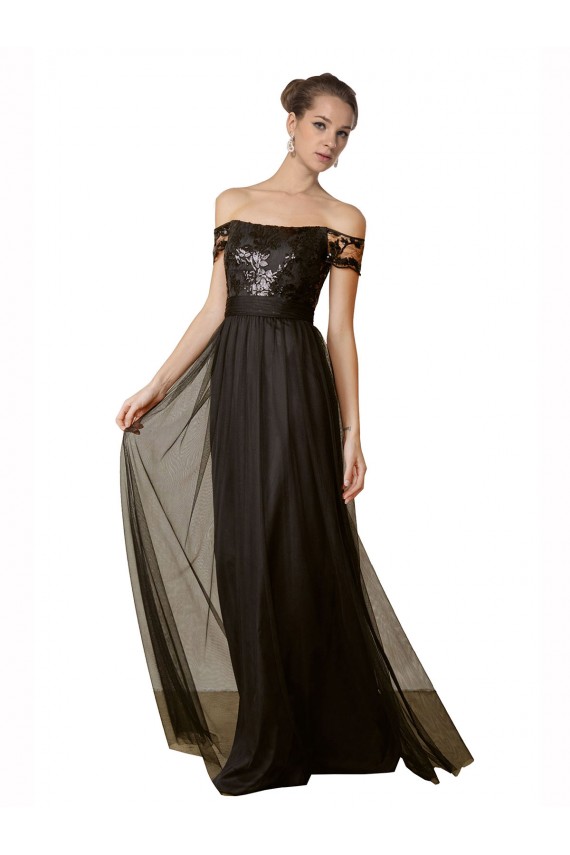 Best Off The Shoulder Sequined Lace Tulle Bridesmaid Dress UK