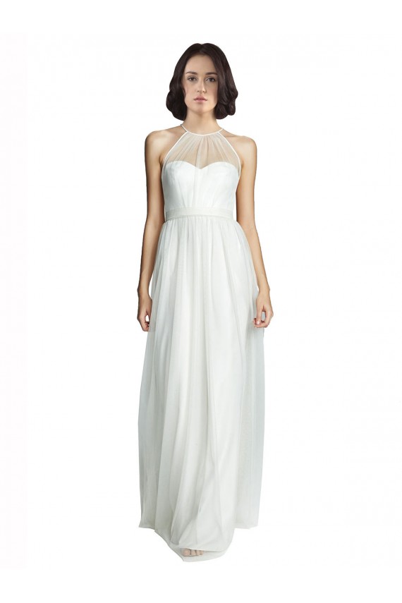 Best High Neckline Long Tulle Bridesmaid Dress with Illusion Front UK
