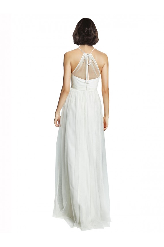 Best High Neckline Long Tulle Bridesmaid Dress with Illusion Front UK