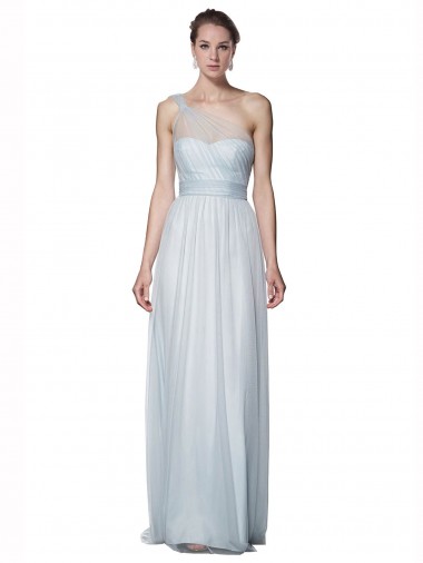 Best One Shoulder Illusion Tulle Bridesmaid Dress with Knot Detail UK
