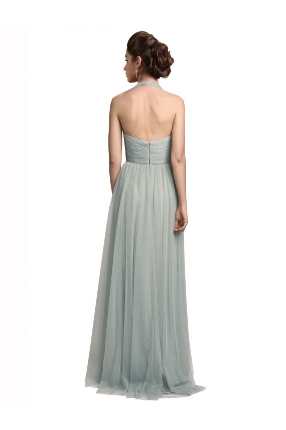 Best Halter Ruched Sweetheart Neckline Tulle Bridesmaid Dress UK