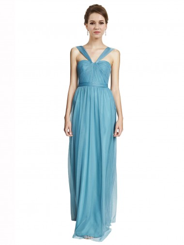 Best Floor Length Inverted V-Neck Tulle Bridesmaids Dress UK